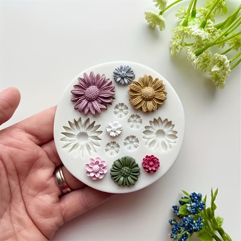 Moldes de arcilla polimérica de flores, moldes de arcilla polimérica para  hacer joyas, moldes de silicona de flores en miniatura de margaritas para