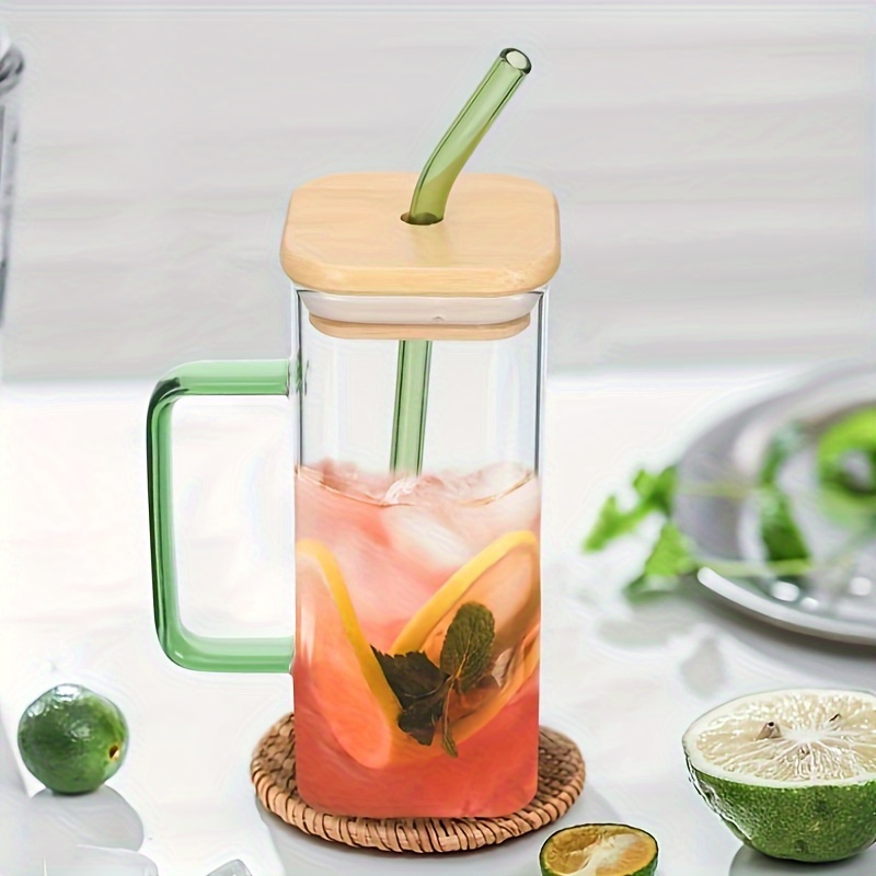 Square Glass Cup With Bamboo Lid And Straw, Transparent Water Cup With  Handle, Iced Coffee Cups, Drinking Glasses For Juice, Milk, Tea, And More,  Summer Winter Drinkware - Temu