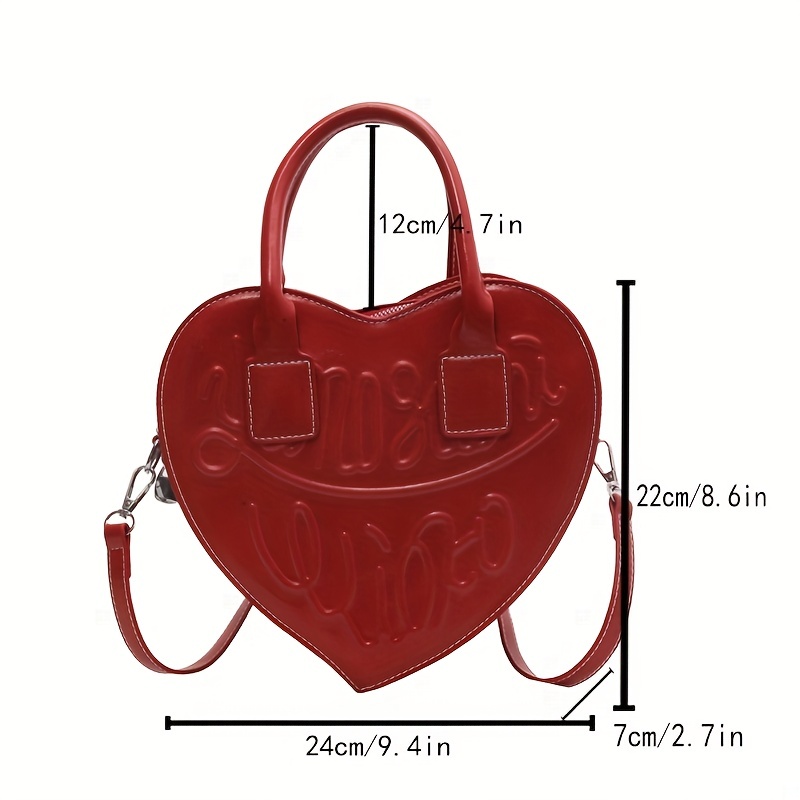 Love Heart Shaped Handbag For Women, Letter Embossed Crossbody Bag