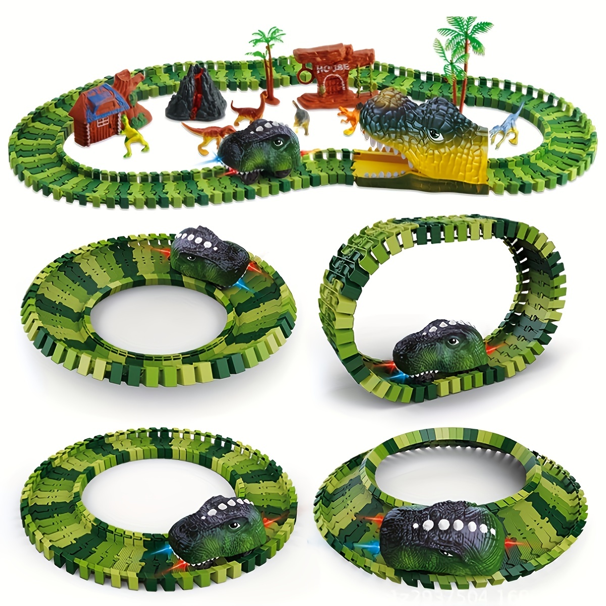 Dinosaur Toy Race Track Flexible Train Track With 8 Dinosaur - Temu