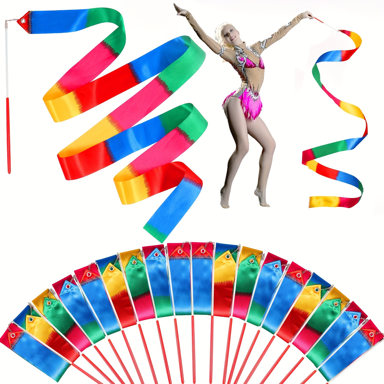 Gym Ribbon Dance Ribbon Rhythmic Gymnastics Ballet Streamer Spinning Stick  Rainbow Stick Training (color : 4, Size : One Size)