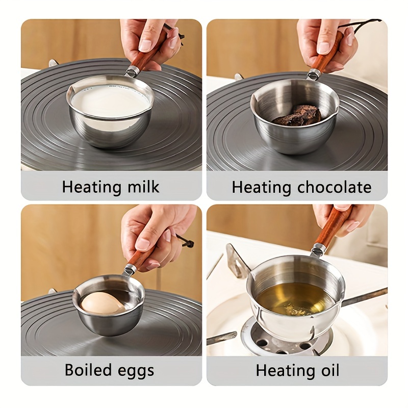 Milk Pan With Dual Pour Spout Stainless Steel Sauce Pot Wood Handle Butter  Warmer Pot Small Soup Pot Frothing Pitcher Measuring Cups For Kitchen  Cooking - Temu Mexico