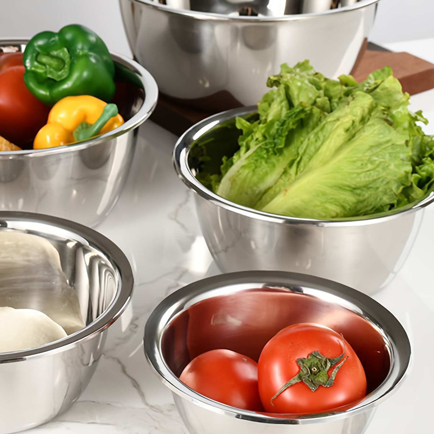 5pcs/set Stainless Steel Mixing Bowl With Scale Kitchen Cooking Salad Bowls  Non Slip Vegetable Food Storage Container