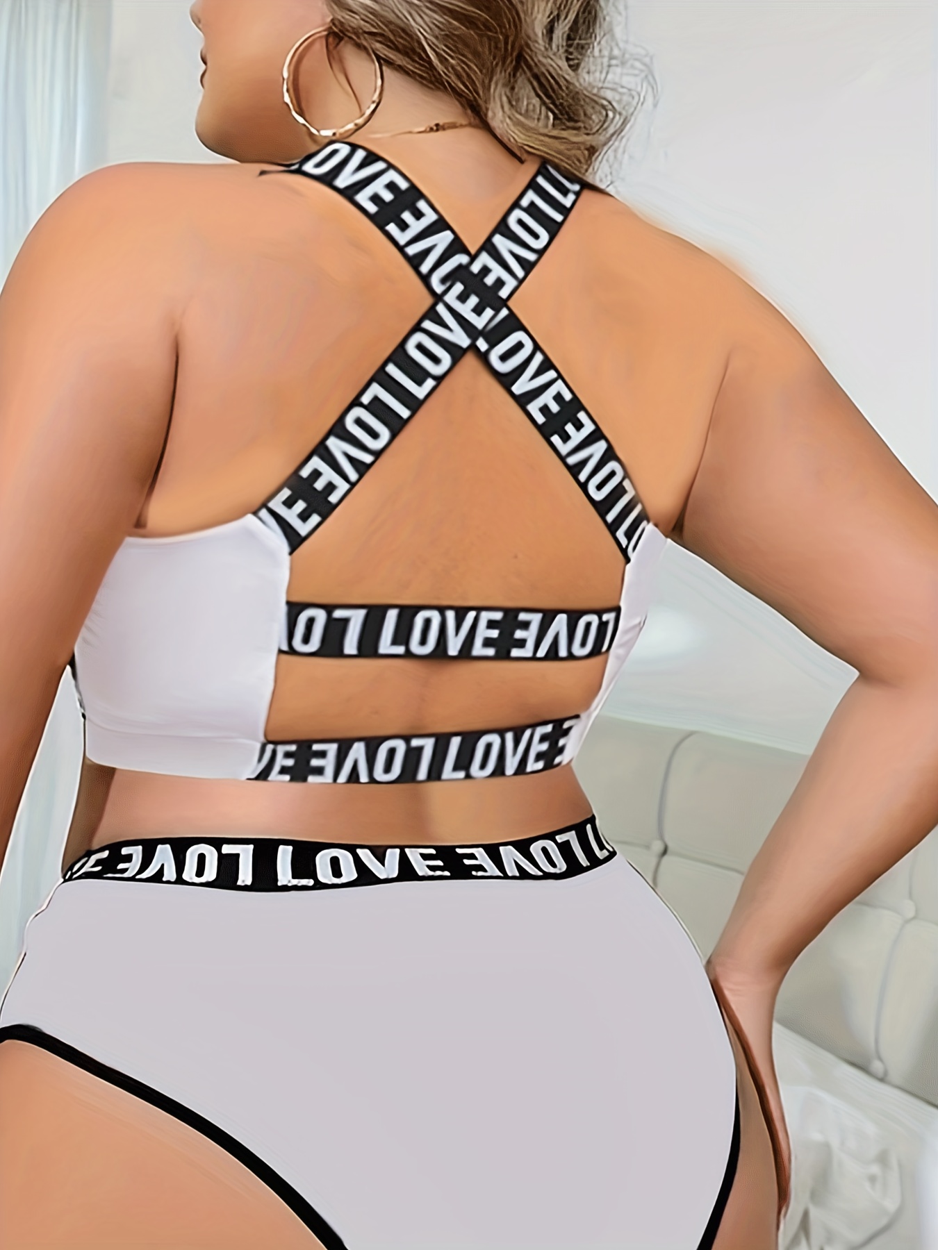 Plus Size Sports Bra, Women's Plus Contrast Letter Tape Criss Cross Back  Stretchy Yoga Bra