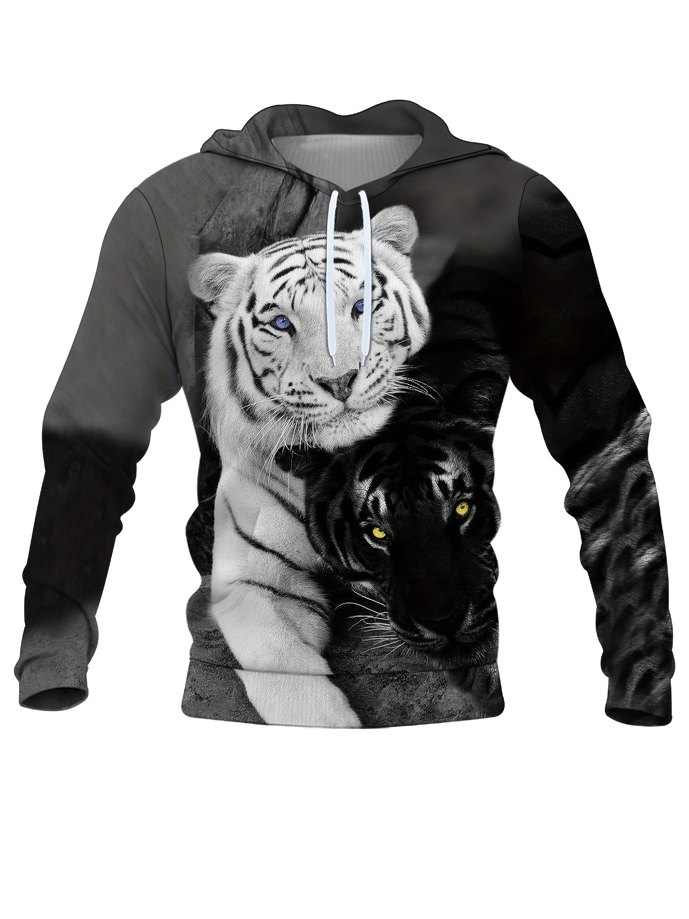 Men's Stylish Loose Tiger Pattern Hoodie Pockets Casual - Temu