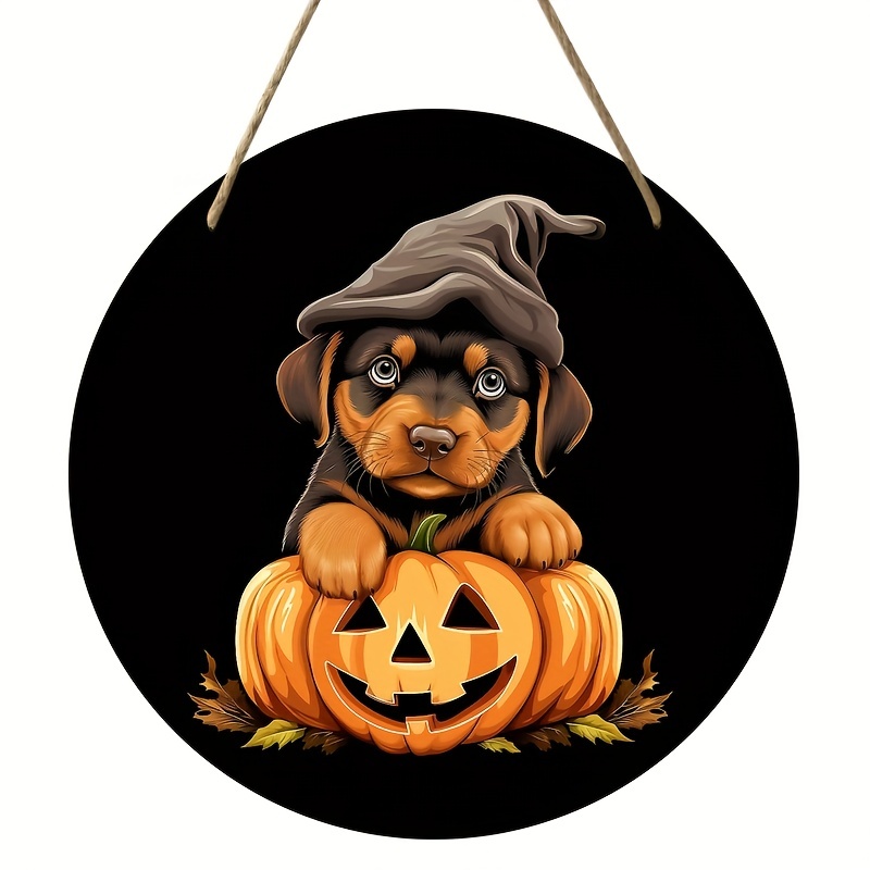 Cute halloween dog with pumpkins and witch hat | Sticker