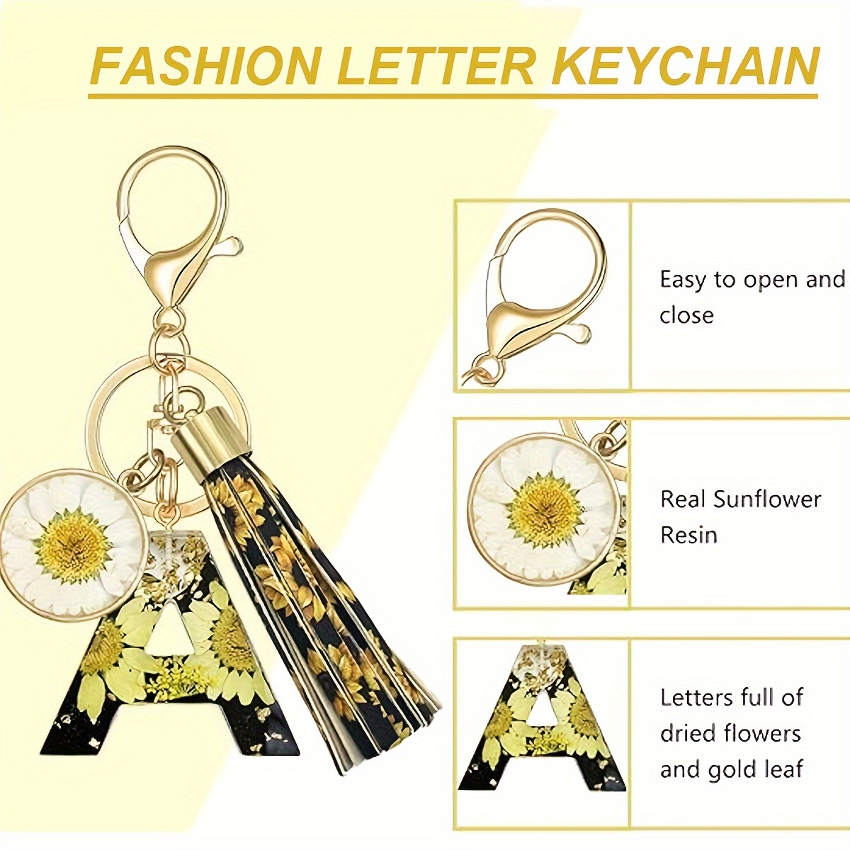 Exquisite Resin Initial Letter Keychain Women Gold Foil Alphabet