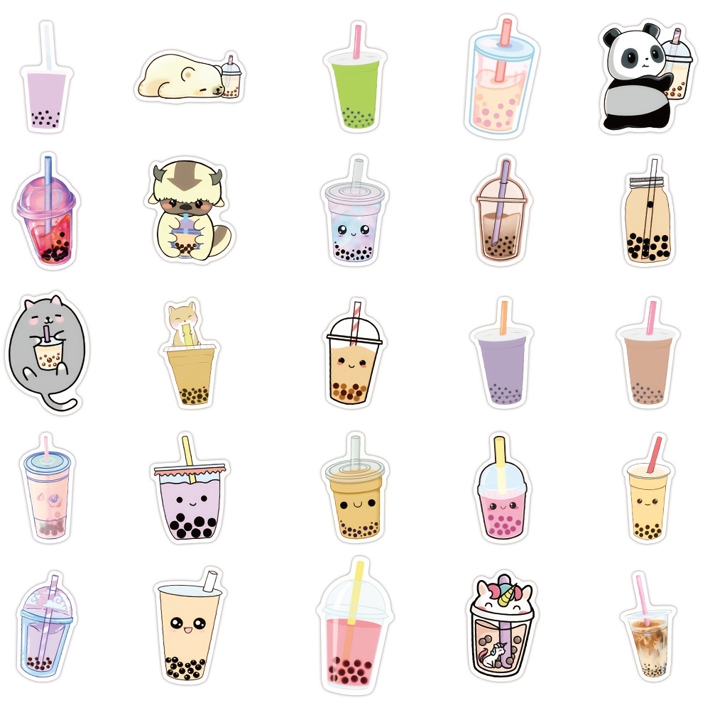 50 Cute Cartoon Pearl Milk Tea Aesthetic Stickers For Journal Pack