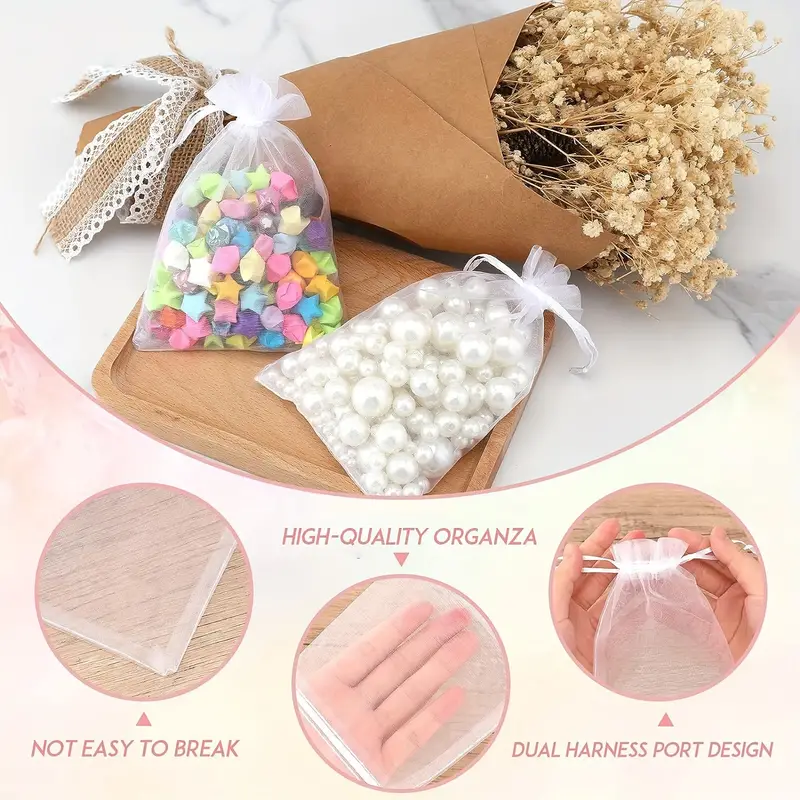 White Organza Drawstring Gift Bags Mesh Gift Pouches Candy - Temu