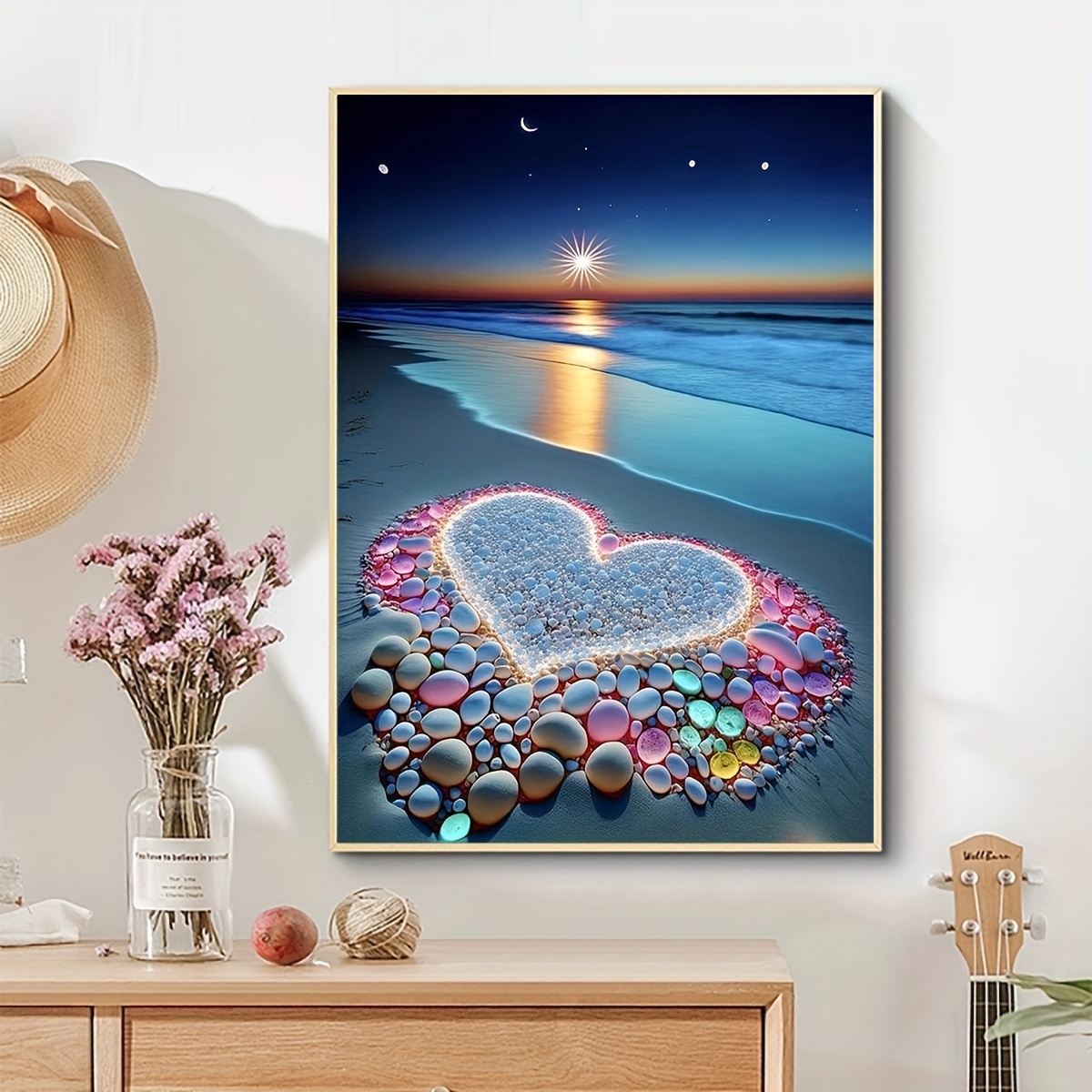 5d Diamond Art Painting Sandy Shore Love Text Landscape - Temu Australia