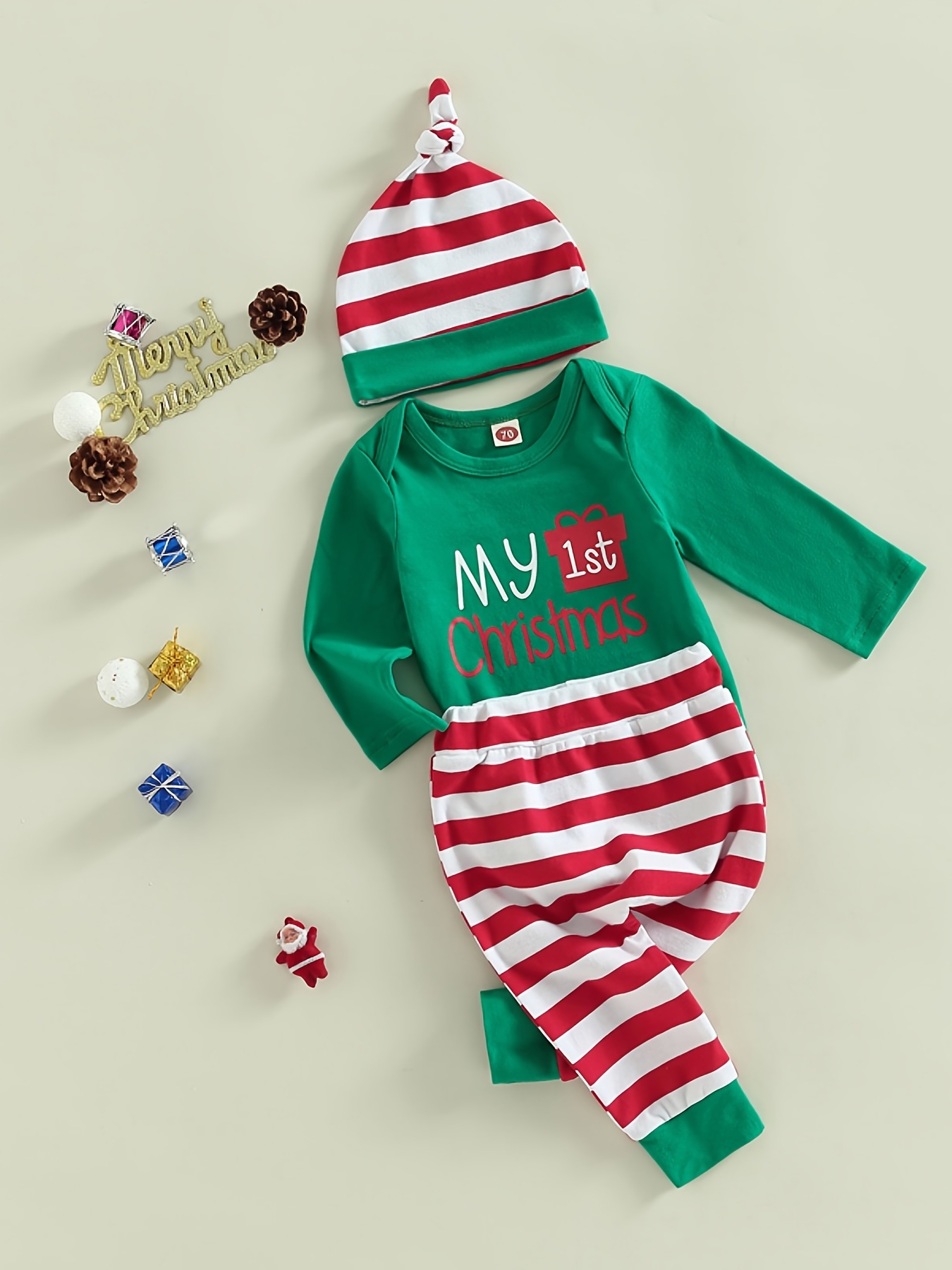 Christmas Outfit Newborn Infant Romper Long Sleeve Bodysuit Striped Pants  Hat For Baby Boys Girls Kids Clothes High-quality Affordable Temu |  Christmas Newborn Toddler Infant Baby Outfit Long Sleeve Striped Romper Top