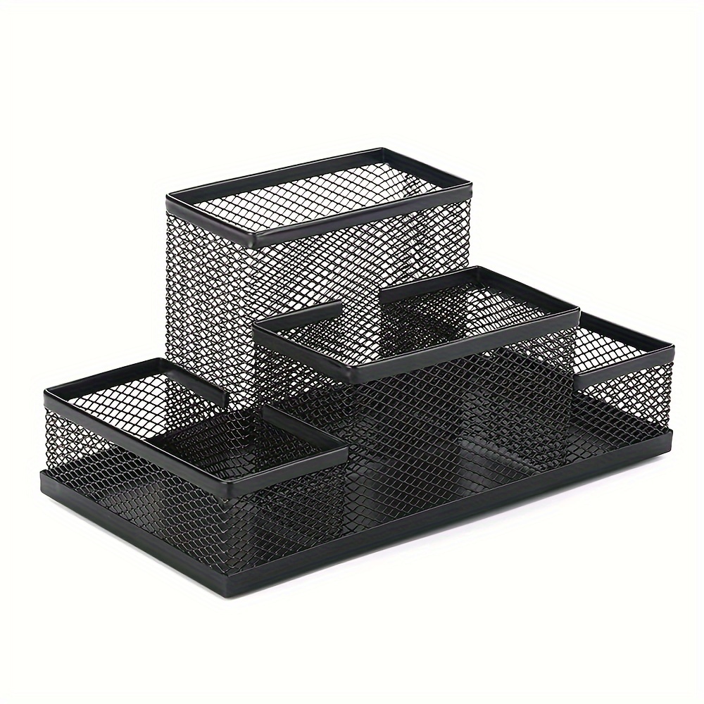 Desk Organizers Caddy and Accessories with 7 Compartments + Pen Holder / 72  Clips Set, Drawer, Black Mesh Office Supplies Desktop Organizer for Home