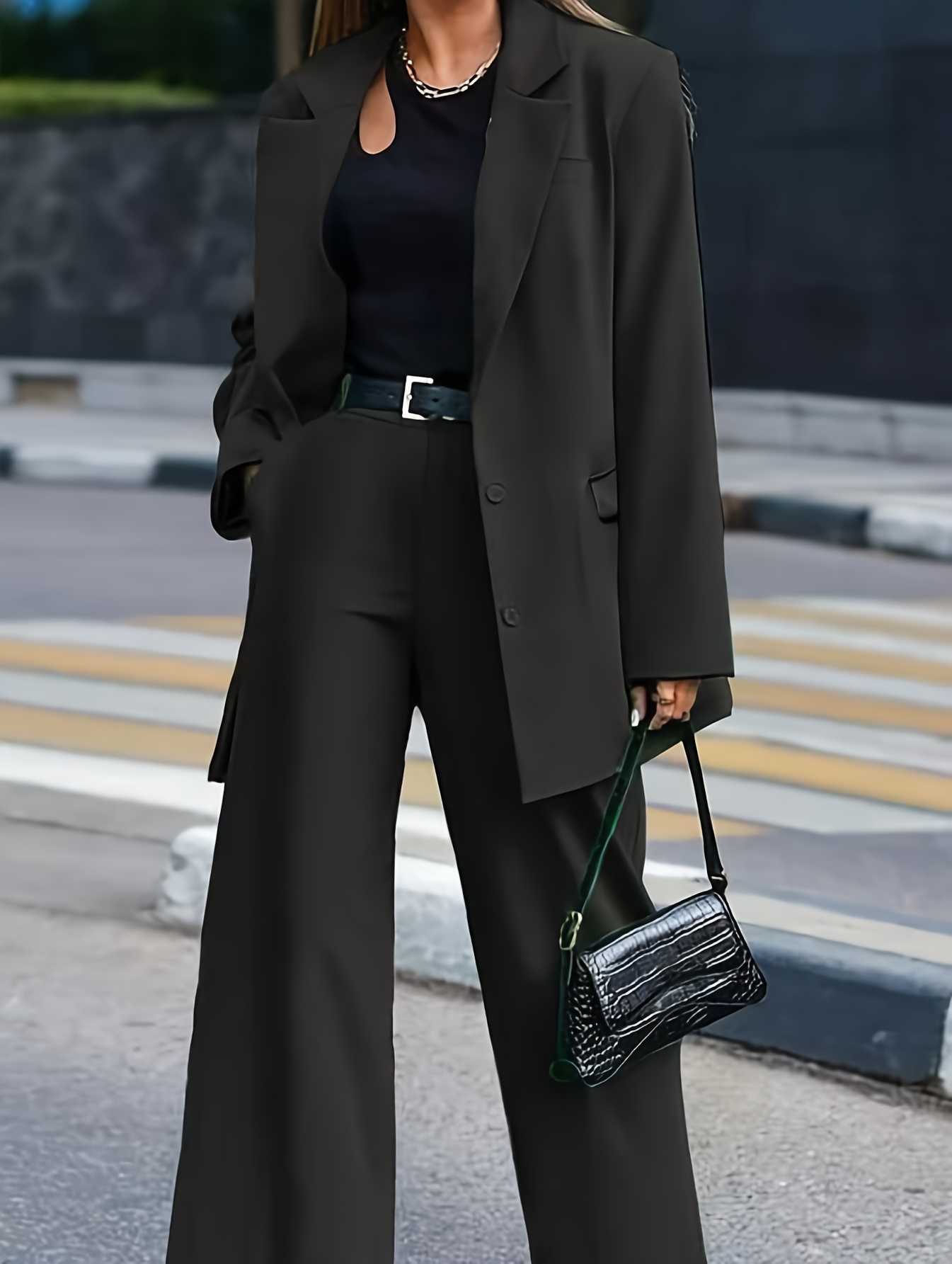Women V-Neck Lace Sleeve Ruffles Top Coat Pants Set Blazer Casual Suit Plus  Size