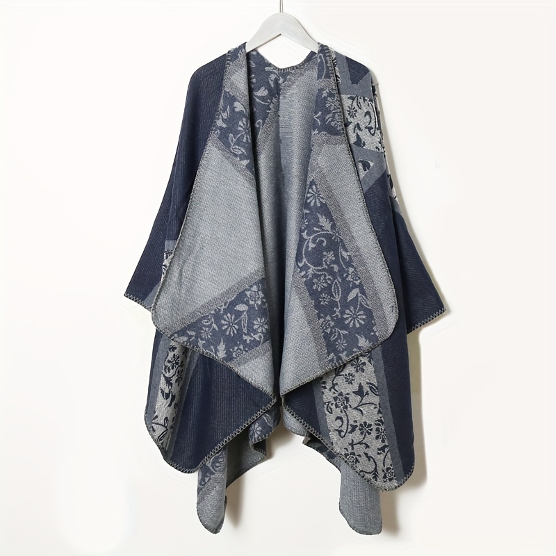 Floral Jacquard Shawl Thick Boho Wrap Windproof Cape Blanket Scarf