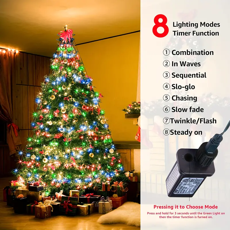 Christmas Lights, 500LED 164FT Long Christmas Tree Lights w 8 Modes Remote  Timer