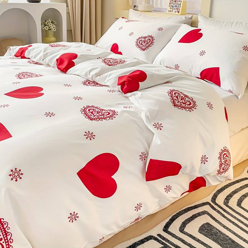 Housse De Couette 3 Pièces Imprimée Chatons Cœur – Microfibre Douce, Lavable Machine – Tailles Simple, Double, King