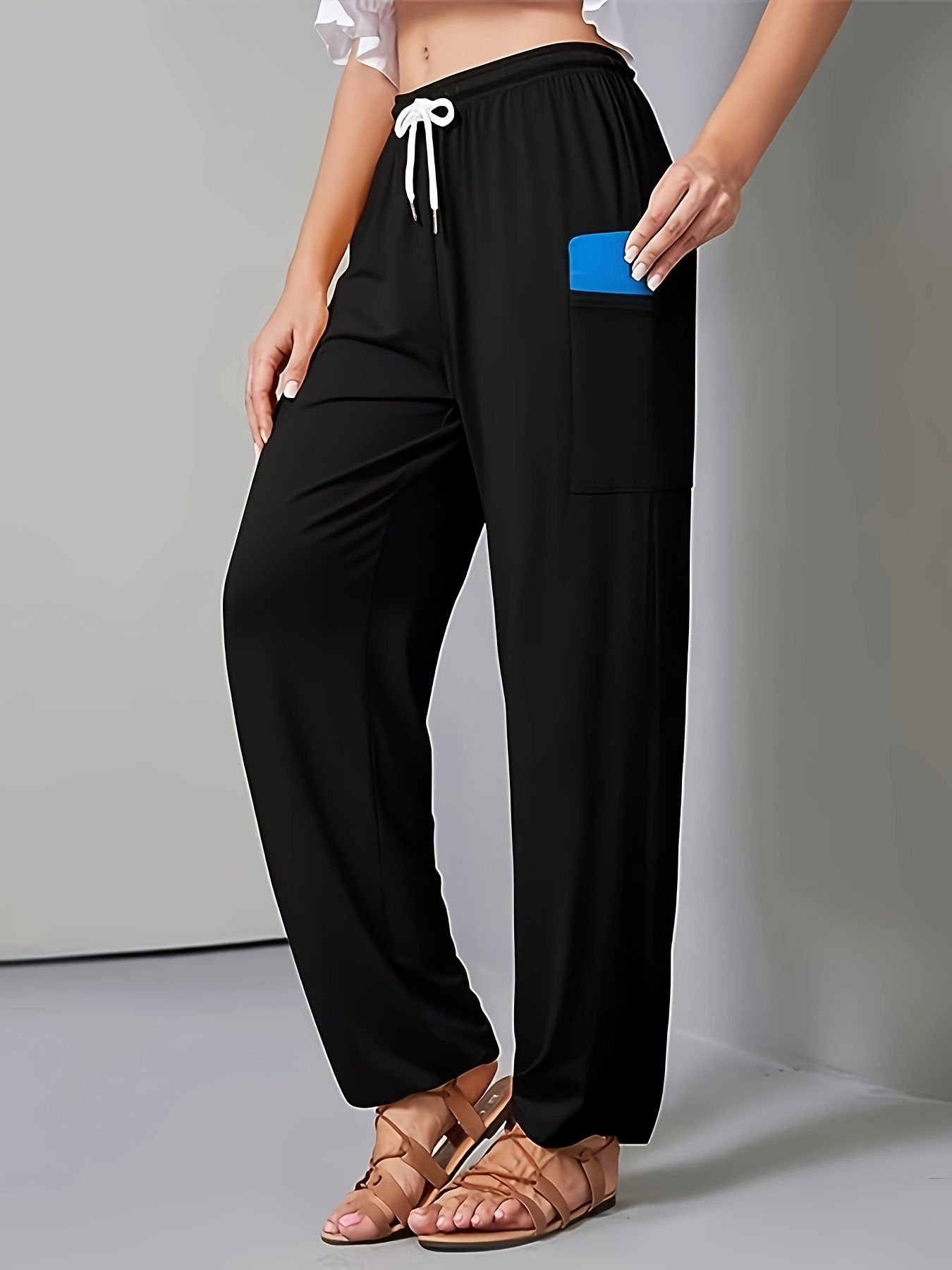 Plus Size Casual Pants Women's Plus Solid Drawstring Elastic - Temu