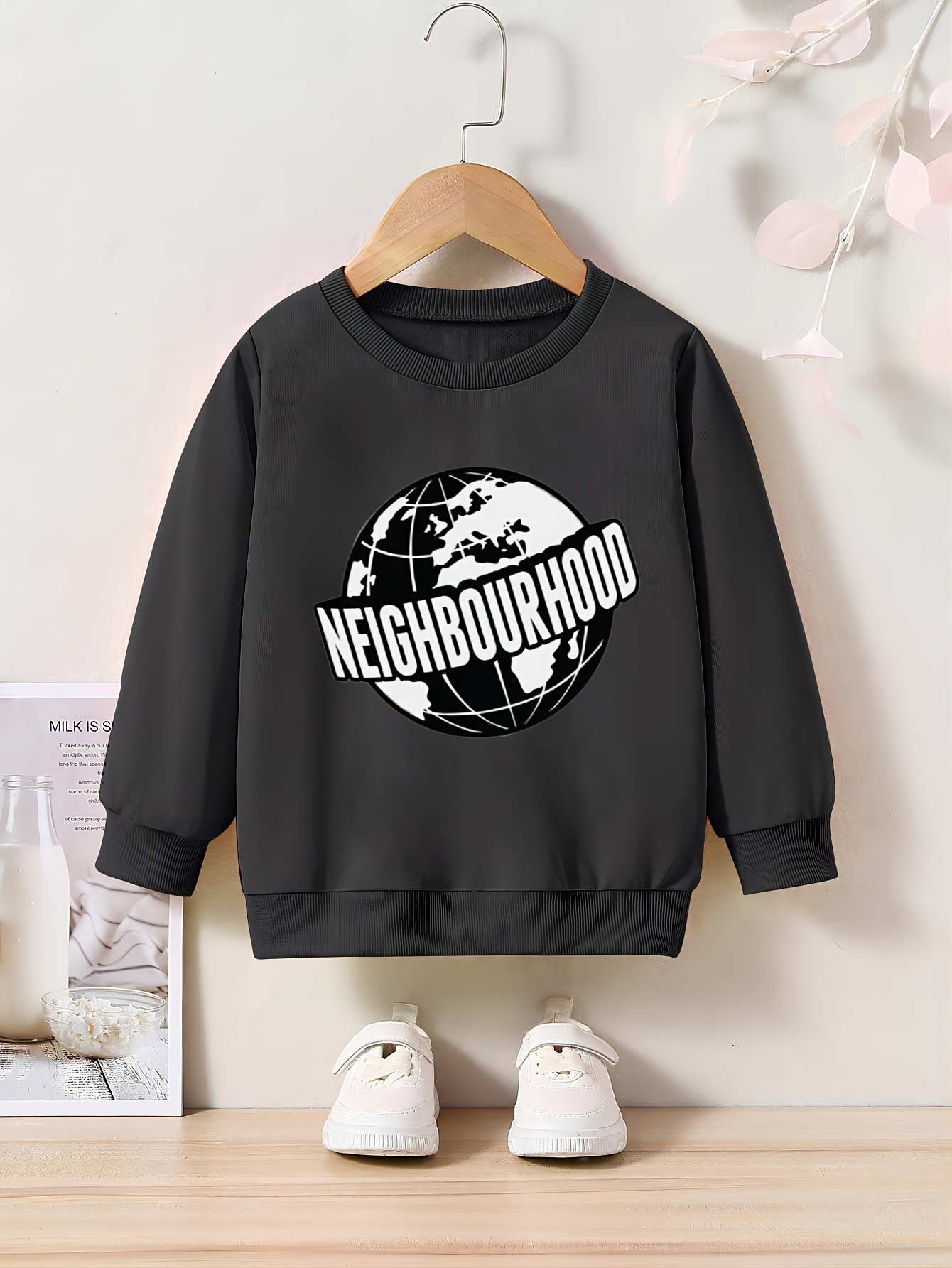 Neighbourhood Letter Earth Print Sweatshirt Boys Cool Temu