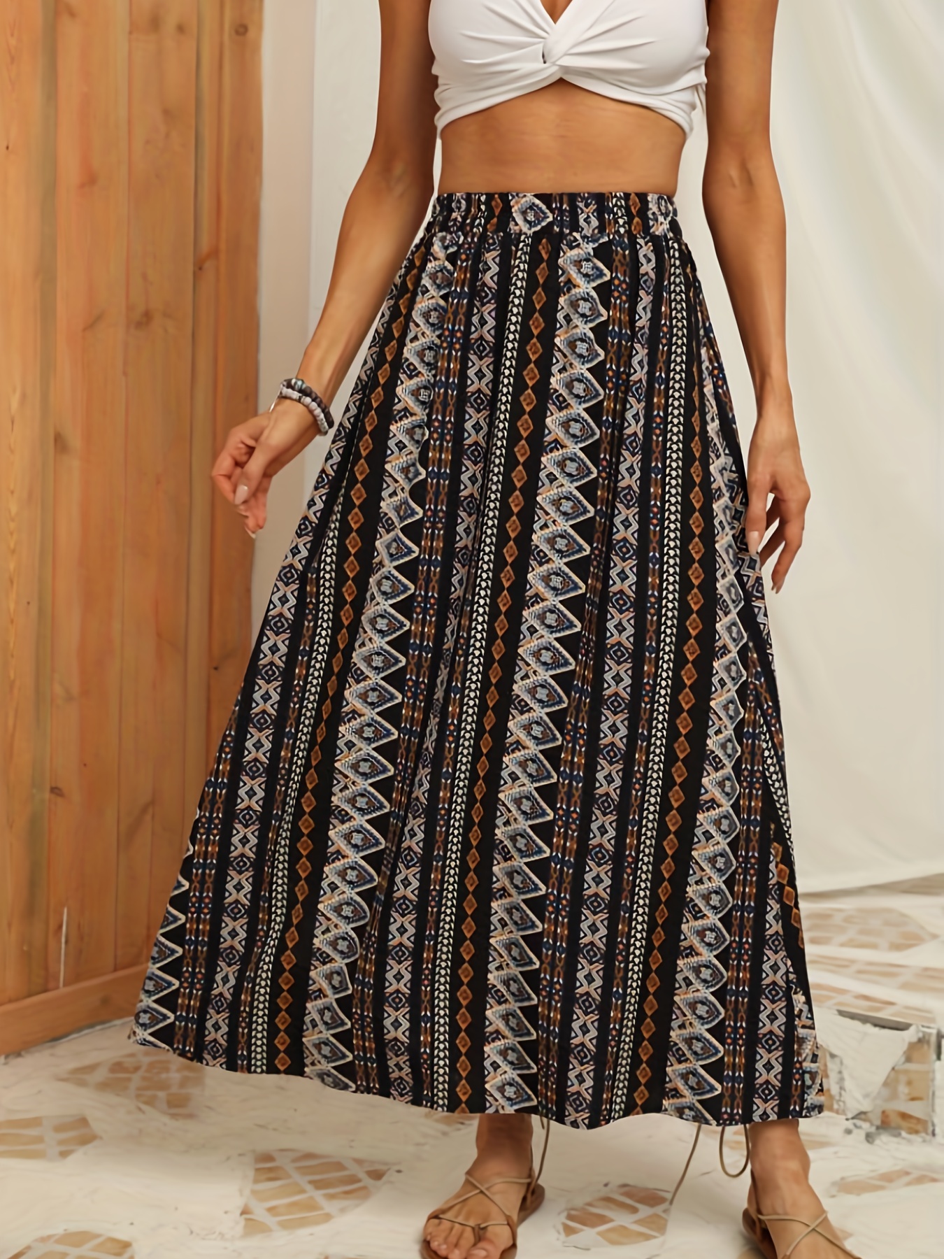 Tribal Print High Waist Skirts Vacation Comfy Maxi Skirts - Temu