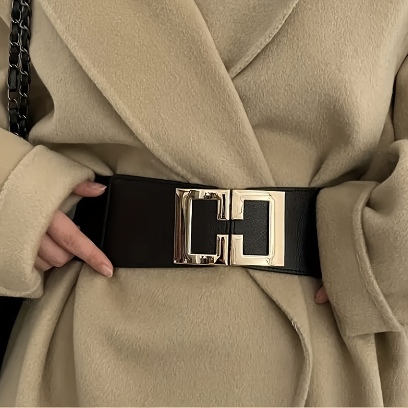 

Ceintures Larges À Boucle Dorée Pour Femmes, Ceinture Élastique Noire, Tendance, Manteau, Robe, Décontractée