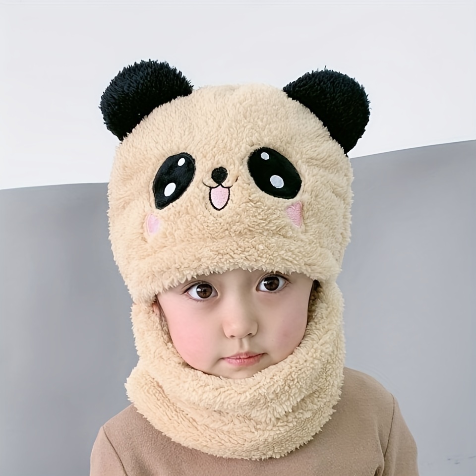 Cagoule enfant façon polaire panda rouge - Casquettes Bonnets
