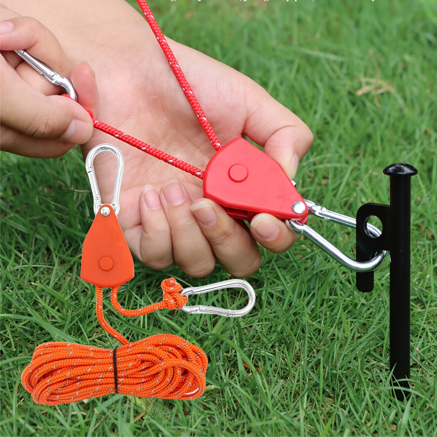 Portable Adjustable Fix Camping Rope, Camping Rope with Ratchet Pulley,  Quick Setup Outdoor Guy Lines Adjustable Tent Tie Downs Rope Hanger for