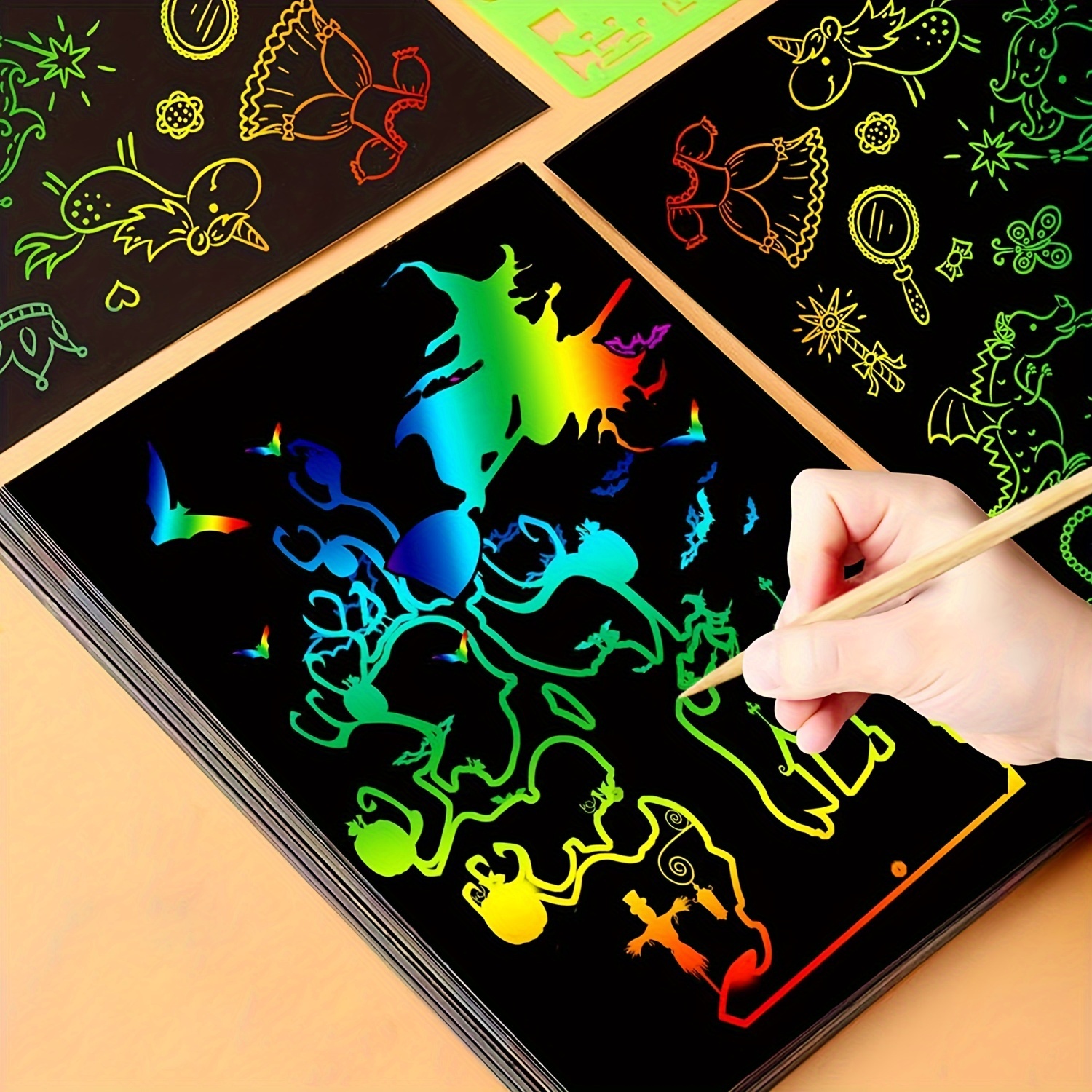 30 Sheet Scratch Art Rainbow Paper Scratchboard, Classroom Art & Craft,  Creative Drawing, Doodling, Writing, Travel Toy, Party Favor for Kid 