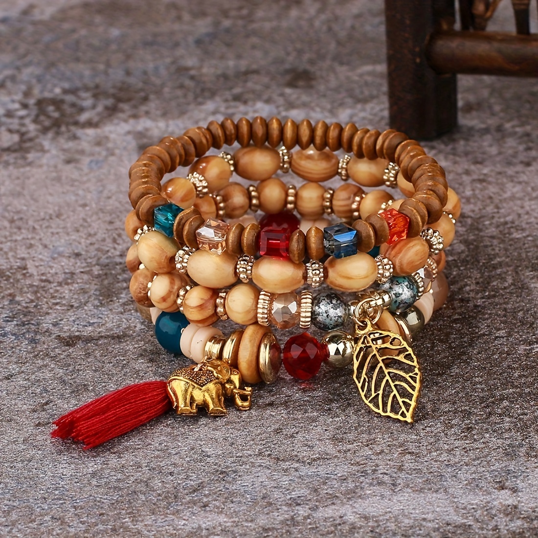 Boho Style Tree Tassel Charm Wooden Beaded Bracelet Handmade - Temu