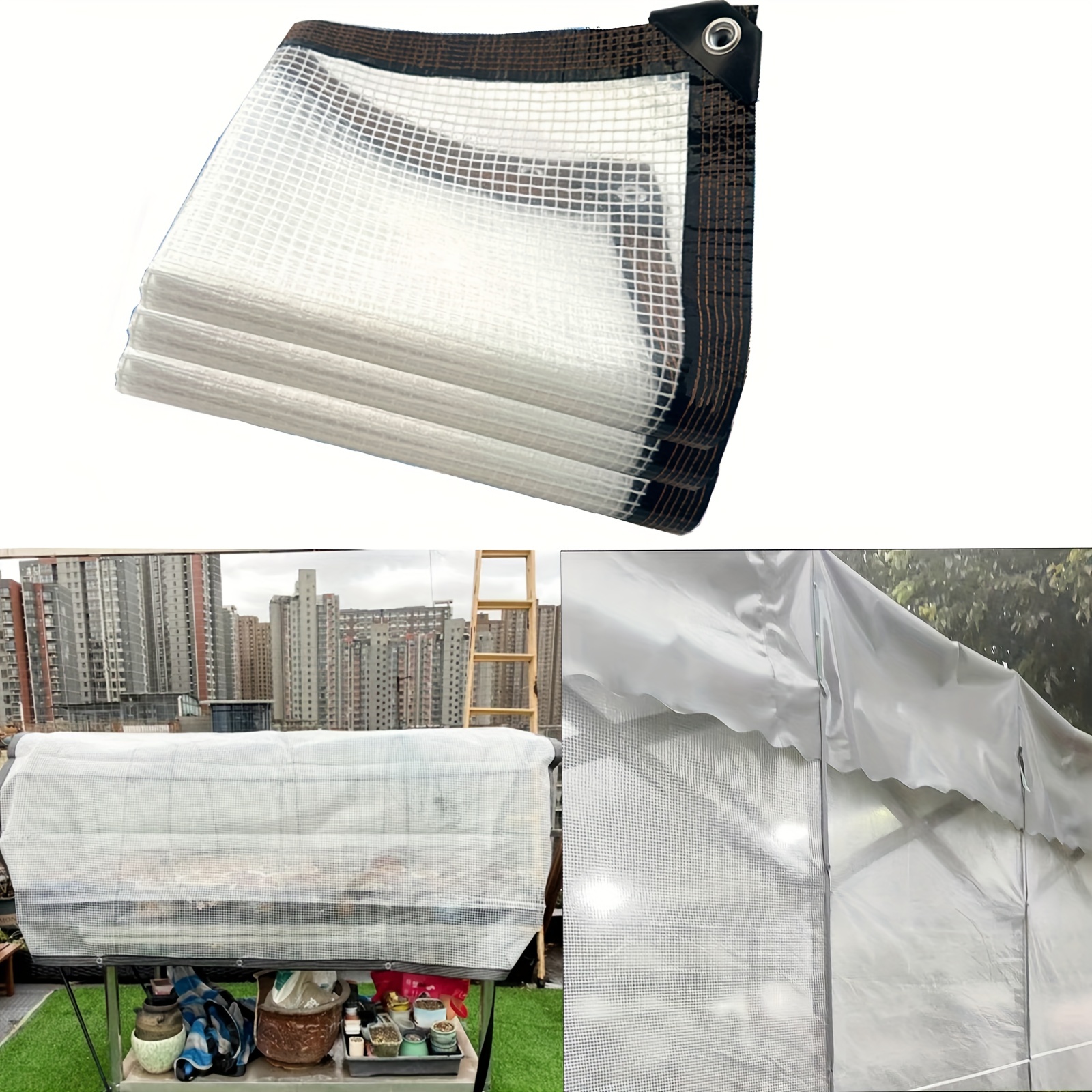 Lona impermeable de pvc transparente con ojales para cubiertas