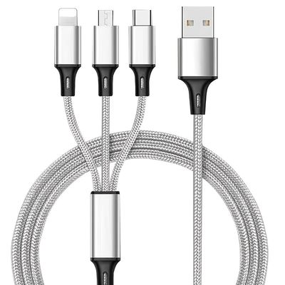 3 In 1 Cables ,Phone Charger Cord A/C To Phone +Type C+Micro Nylon Braided Sync Adapter For Android/Phone/Tablets 120cm/ 3.94ft