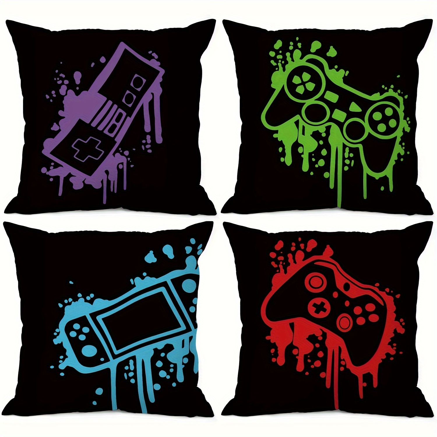 

4pcs Colorful Video Game Controller Teen Gaming Throw Pillow Cover Pillowcase Decor Gamer Controller Sofa Boys Room Playroom Home Decoration Short Plush Decor 18x18 Inch Without Pillow Core