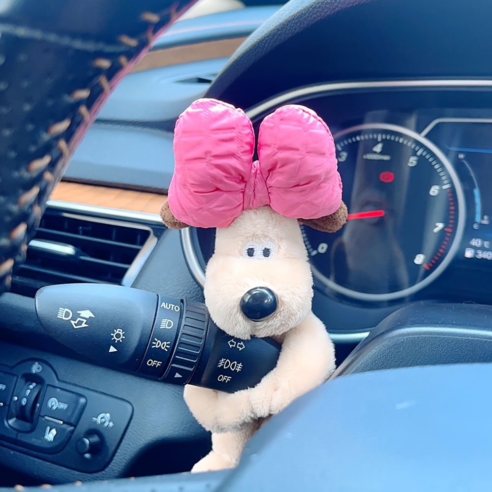 Car Plush Doll Ornaments Cute Bowknot Dog Column Shifter Turn Signal Wipe  Lever Decoration Accessories For Tesla Mercedes Benz - AliExpress