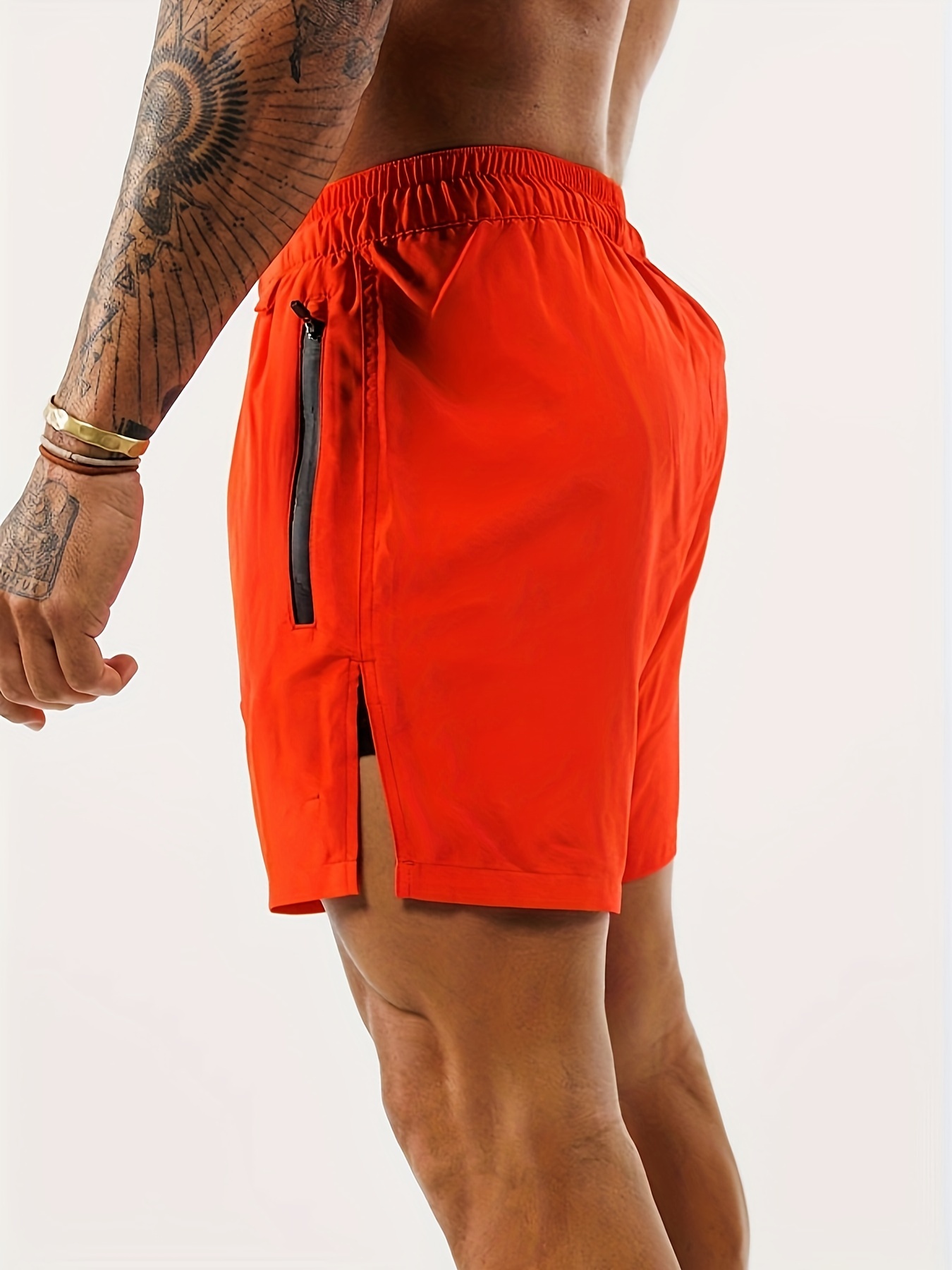 2-in-1 Double Layer Shorts With Inner Zipper Pocket, Men's High Stretch Sports Shorts For Summer Gym Workout Training
