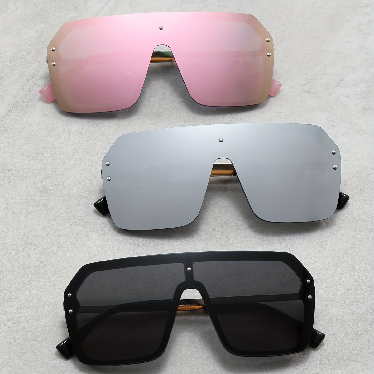 Feisedy Women Men Oversized Square Rimless Shield Sunglasses