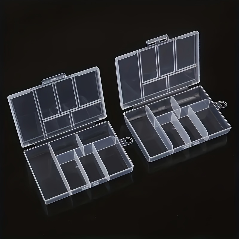 1 2pcs Plastic Clear Storage Box With 6 Compartments Portable