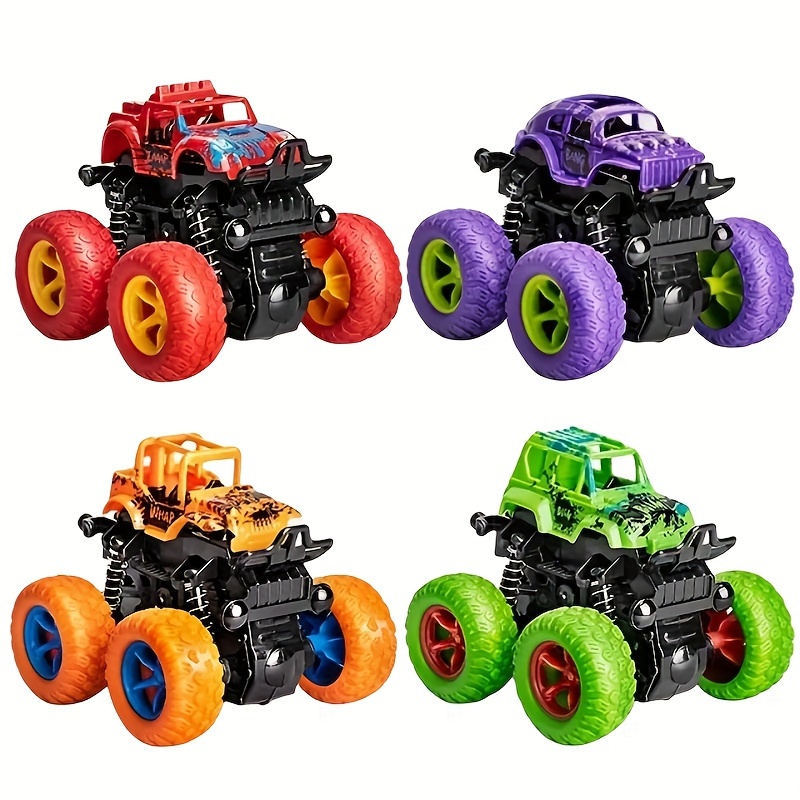

Boy Monster Truck 3 4 5 6 7 Years Old, 4-piece Push-and-go Friction-powered Car Toys, Two-way Inertia Back-to-back Vehicle Set, Children's Birthday Party Gifts