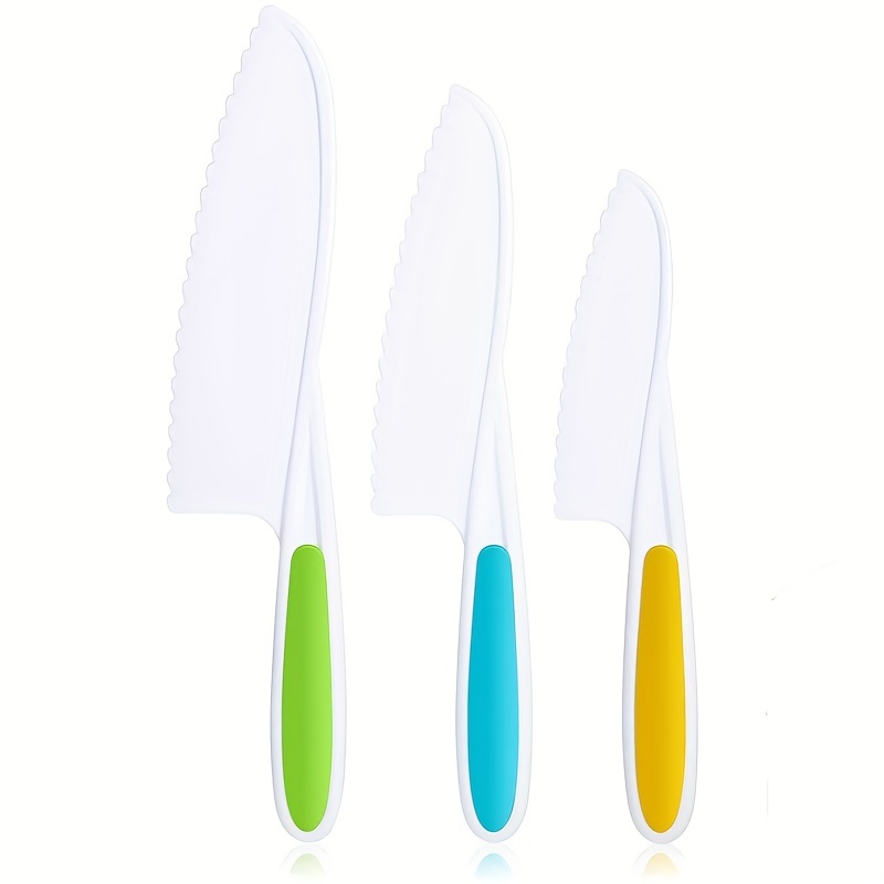 Juego de 3 cuchillos seguros para niños, 3 tamaños y colores de agarre  firme, bordes dentados, sin BPA, de nailon, para cocina, para niños, para