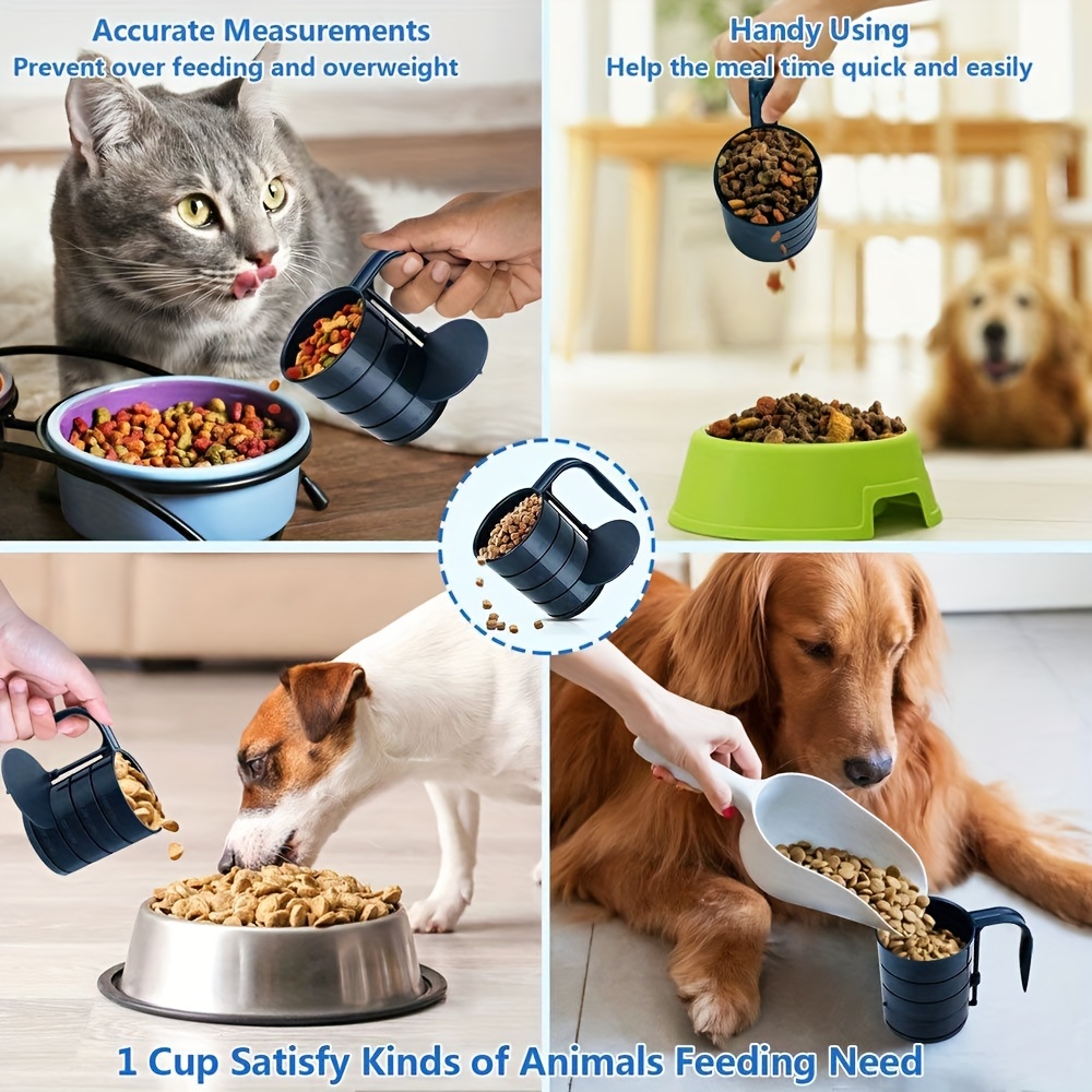 Pet Food Scoop, Dog Food Cups, Plastic Food Scoop with Measuring Lines,  (Includes 1 C, 3/4 C, 1/2 C, 1/4 C), Pet Food Measuring Cups for Dog, Cat  or Bird Food, Injection