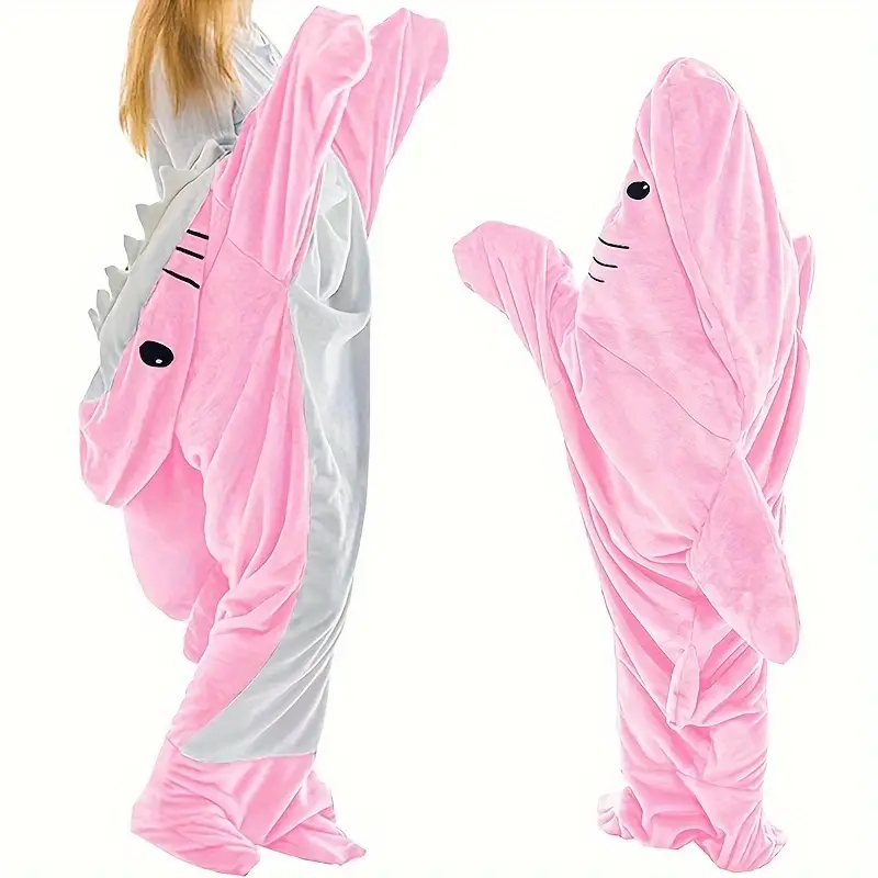 1pc shark loungewear pajamas multifunctional blanket thickened warm home wearable blanket cartoon shark sleeping bag details 9