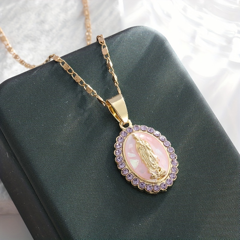 

1pc Trendy Goddess Necklace, Pink Necklace Pendant, Amulet Prayer Gift For Men And Women