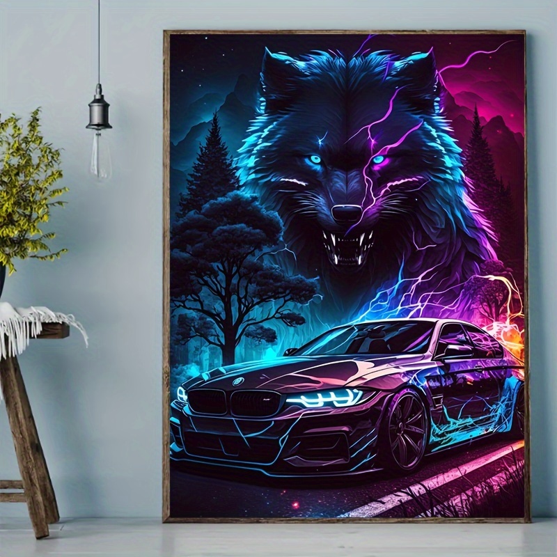 Kunst Abstrakte Germany 1pc Poster Temu - Neon Super Car Wolf