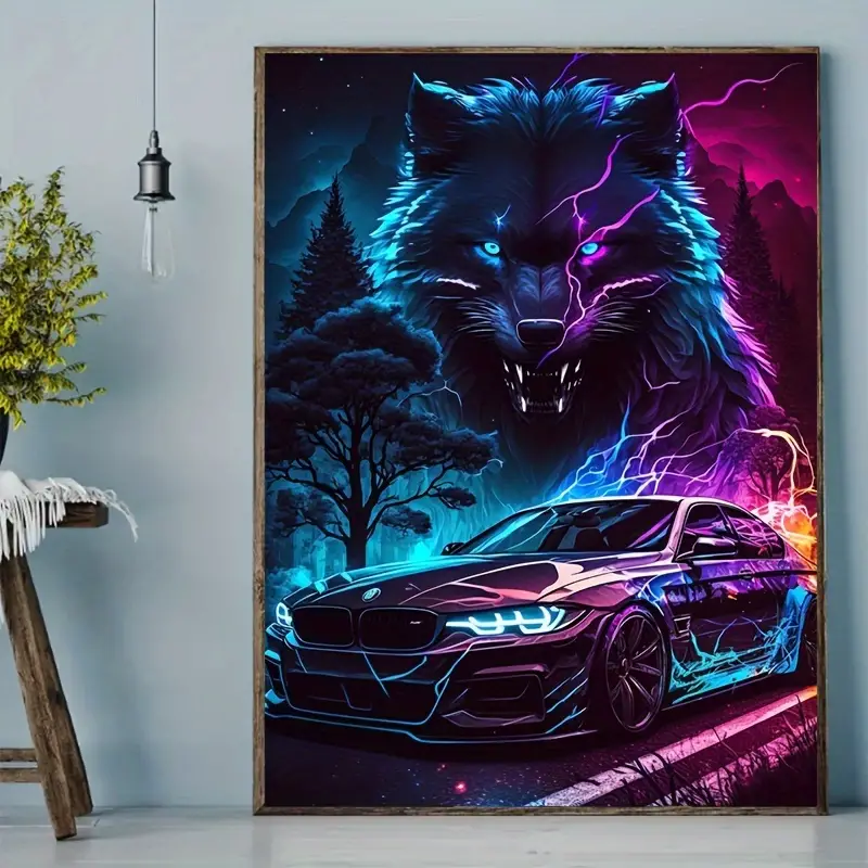 1pc Neon Super Car Wolf Poster Abstrakte Kunst - Temu Germany