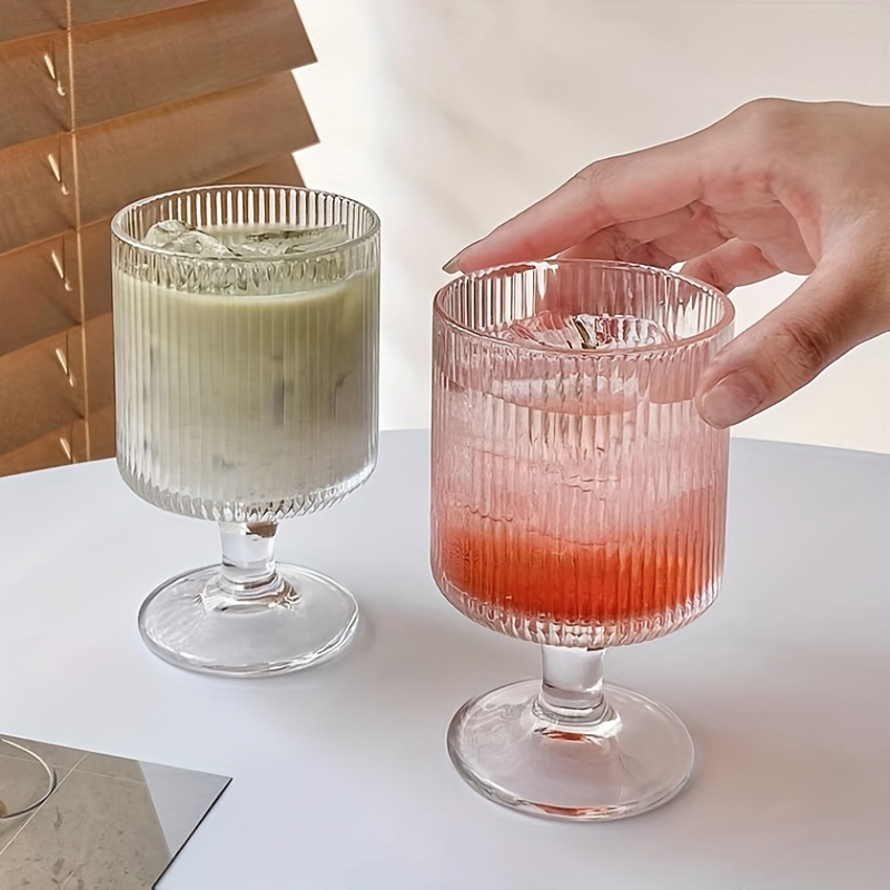 Unique Glass Cup, Vertical Stripes Ice Cream Yogurt Dessert Cup, Footed  Drinking Cup, Stylish Water Cup, Household Glass Cup, Glassware, Drinkware  - Temu