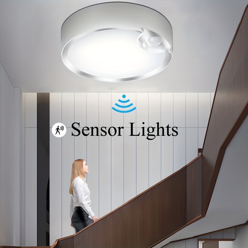  Luces LED activadas con sensor de movimiento para armario, luz  de techo LED inalámbrica activada para interiores, funciona con pilas, 300  lm para escalera, cocina, porche, baño, pasillo, dormitorio, garaje, luz