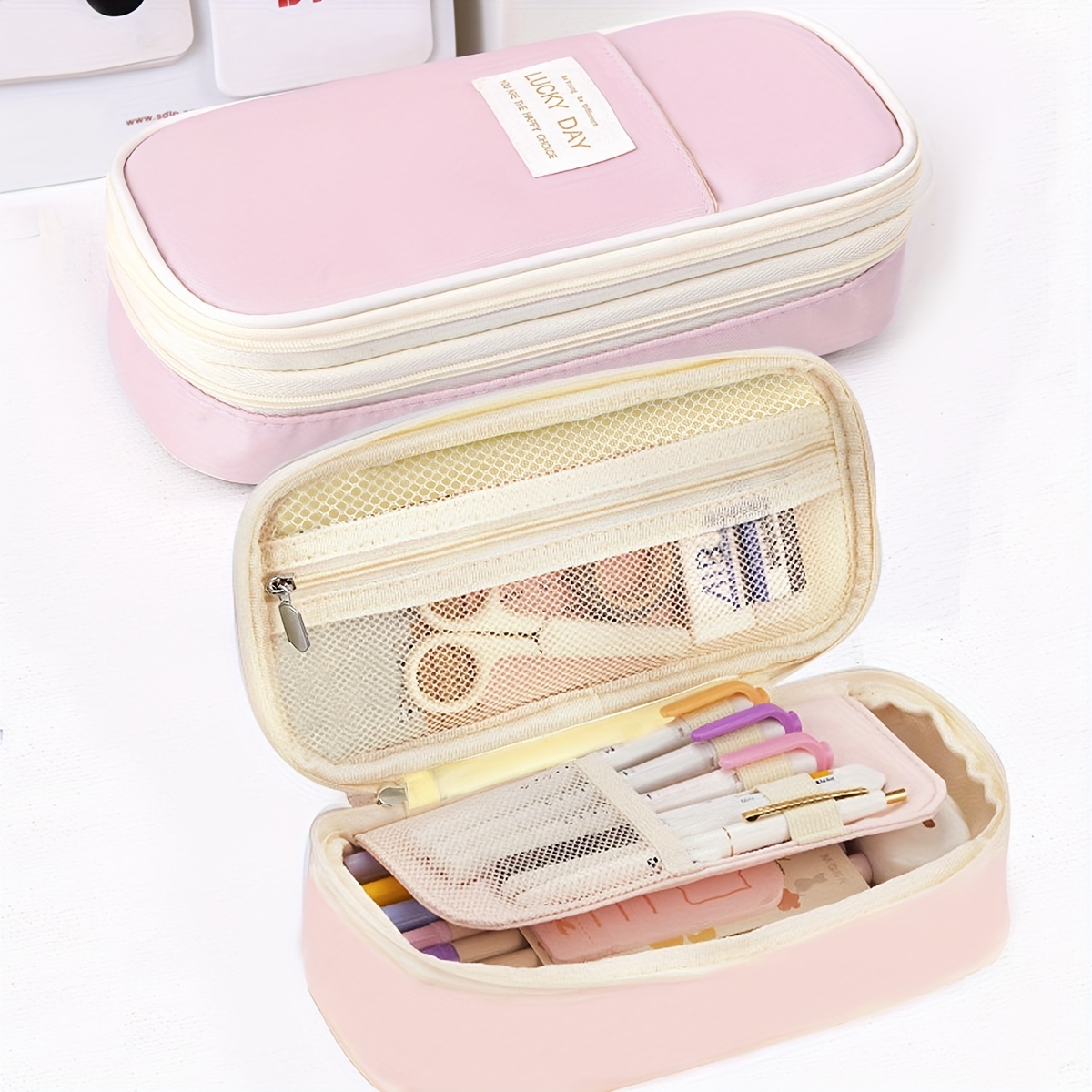 Large Capacity Stationery Pencil Case Kawaii Macaron Color - Temu