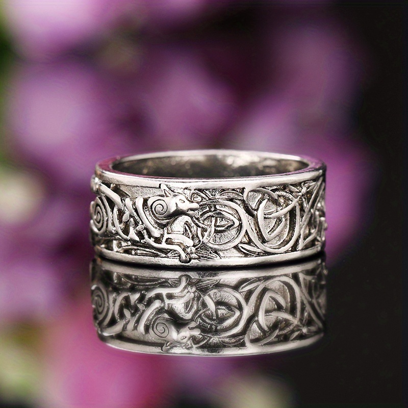 Vintage Wolf Celtic 925 Silver Plated Ring, Punk Style