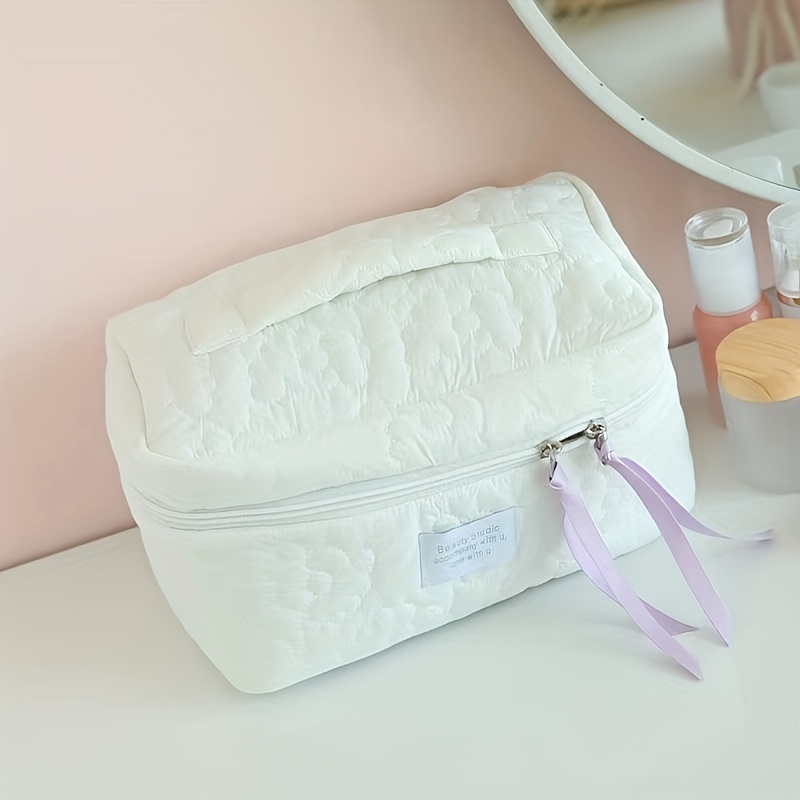 Floral Pattern Quilted Makeup Bag Aesthetic Storage Pouch - Temu