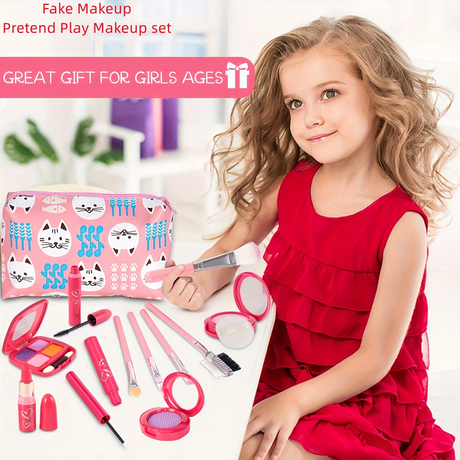 24Pcs Kids Makeup Kit for Girls Ages 8-12 Girls Makeup Toys with Mirror