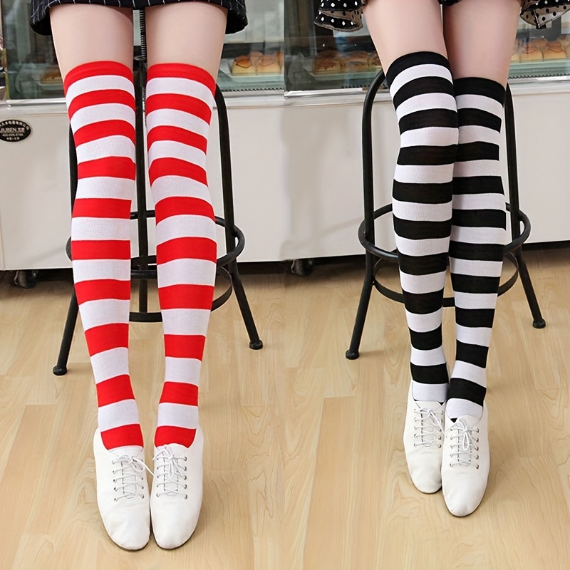 Striped Thigh High Socks Cosplay Halloween Over The Knee - Temu