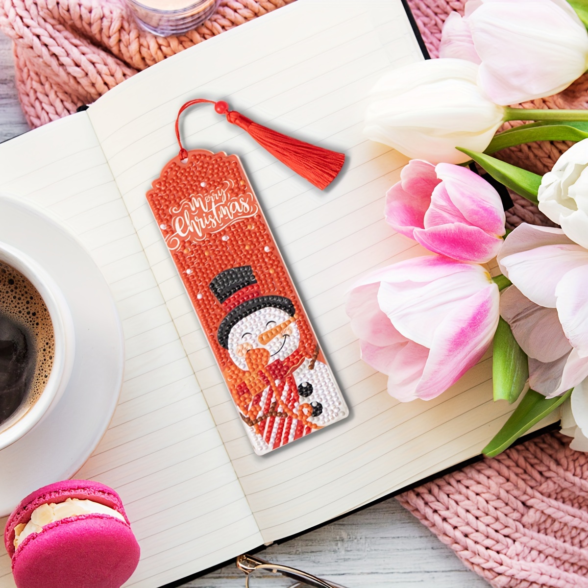 4pcs DIY Diamond Painting Bookmarks Acrylic Glass Painted Christmas Snowman